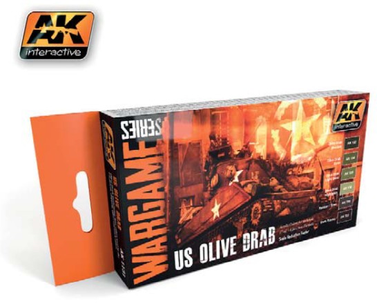 Image 0 of AK Interactive Wargame Series: US Olive Drab Acrylic Paint Set (6 Colors) 17ml B
