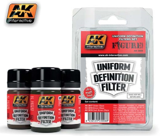 Image 0 of AK Interactive Figure Series: Uniform Definition Filter Enamel Paint Set (3 Colo