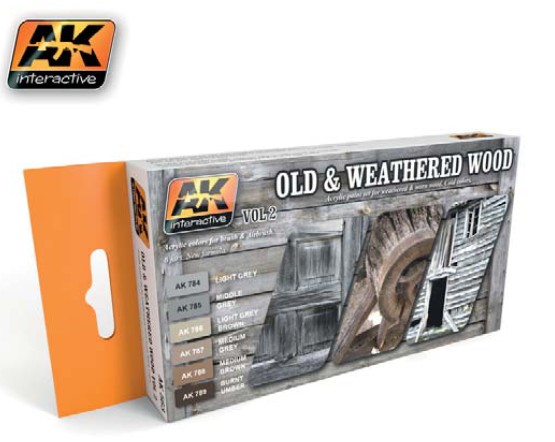 AK Interactive Old & Weathered Wood Vol.2 Acrylic Paint Set (6 Colors) 17ml Bott