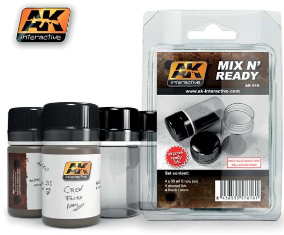 Image 0 of AK Interactive Mix N' Ready 35ml Empty Bottles w/Labels (4)