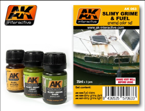 Image 0 of AK Interactive Slimy Grime & Fuel Stains Enamel Paint Set (25, 26, 27)