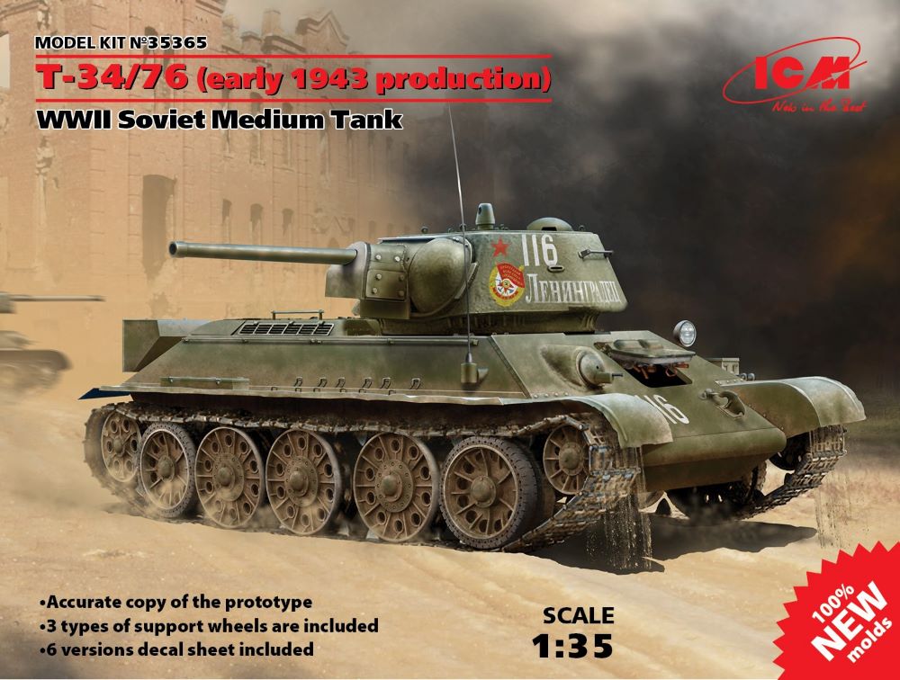 ICM Models 1/35 WWII T34/76 Early 1943 Production Soviet Medium Tank