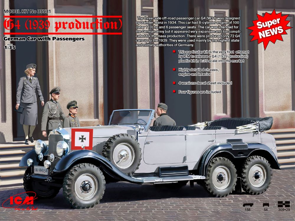 Image 0 of ICM Models 1/35 G4 1939 Production German Staff Car w/4 Figures