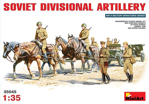 Miniart Models 1/35 Soviet Divisional Artillery Set (7 Figs, 4 Horses & Limber)