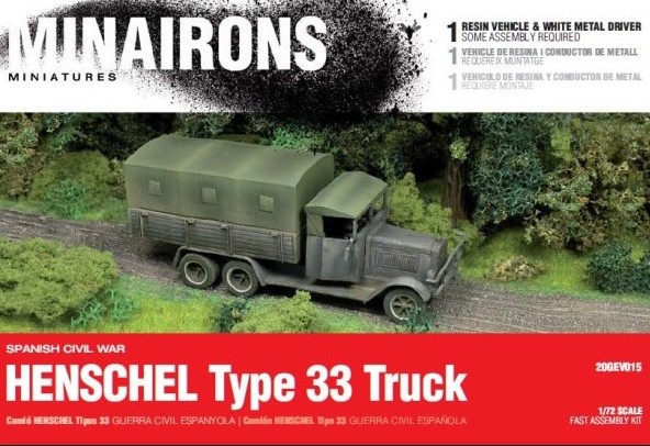 Image 0 of Minirons Models 1/72 Spanish Civil War: Henschel Type 33 Truck (1) w/Driver (Res