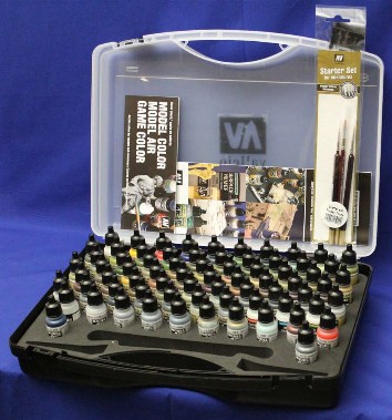 Vallejo Paints Model Air Paint Set in Plastic Storage Case (72 Colors & Brushes)