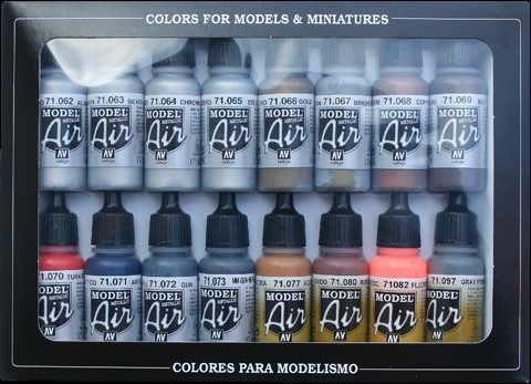 Vallejo Paints 17ml Bottle Metallics Model Air Paint Set (16 Colors)