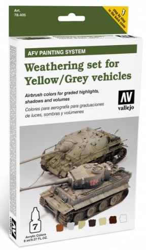 Image 0 of Vallejo Paints 8ml Bottle Yellow/Grey Vehicles AFV Weathering Set (7 Colors)