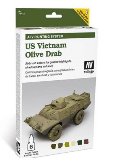 Vallejo Paints 8ml Bottle US Vietnam Olive Drab AFV Paint Set (6 Colors)