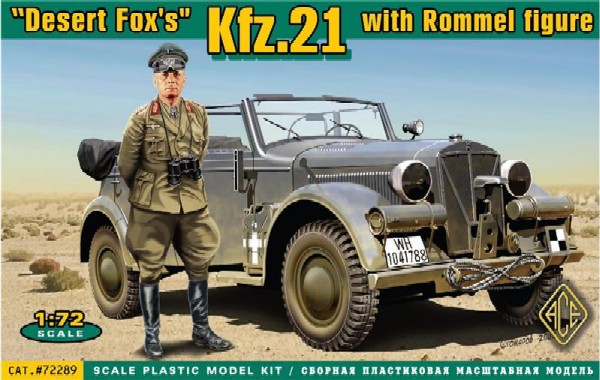 Ace Plastic Models  1/72 Kfz 21 Desert Fox's Staff Car w/Rommel Figure