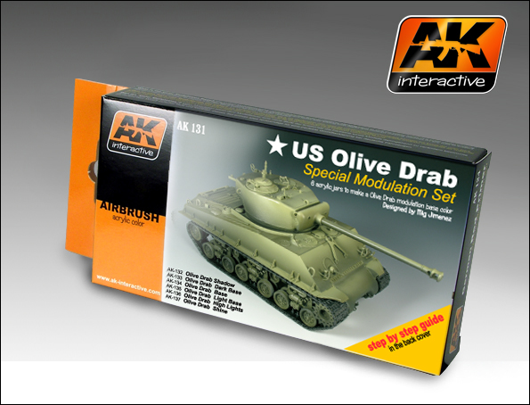 Image 0 of AK Interactive US Olive Drab Modulation Acrylic Paint Set (6 Colors) 17ml Bottle