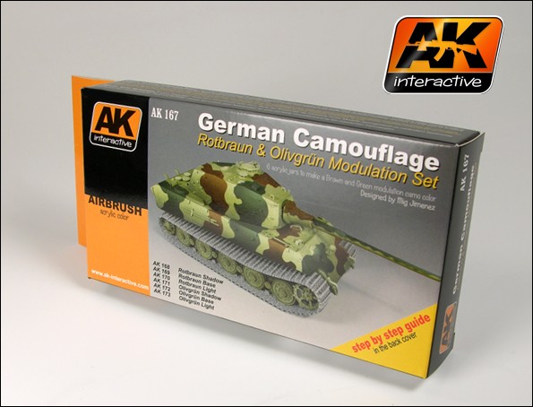 AK Interactive German Camouflage Green & Brown Modulation Acrylic Paint Set (6 C