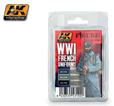 Image 0 of AK Interactive Figure Series: WWI French Uniforms Acrylic Paint Set (3 Colors) 1