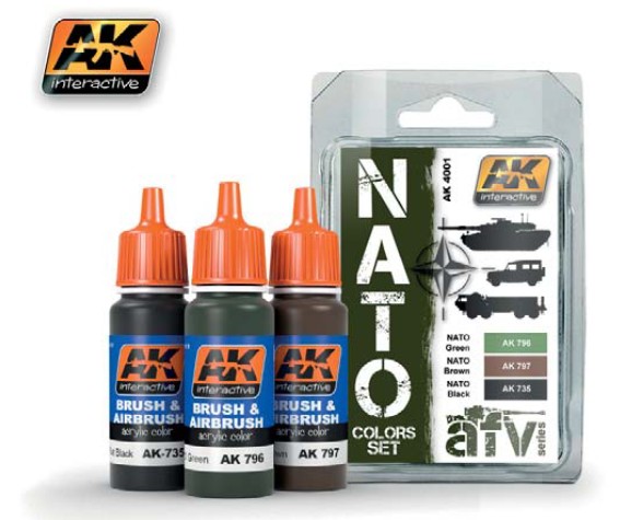 Image 0 of AK Interactive NATO AFV Colors Acrylic Paint Set (3 Colors) 17ml Bottles