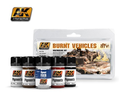 AK Interactive Burnt Vehicles Weathering Pigment Set (39, 48, 142, 143, 144)