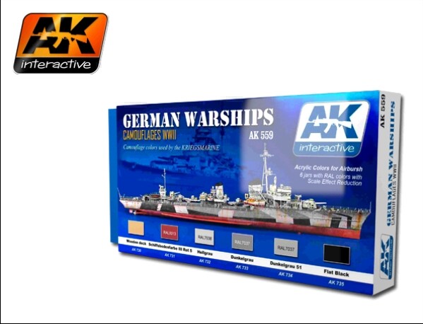 Image 0 of AK Interactive WWII German Warships Camouflages Acrylic Paint Set (6 Colors) 17m