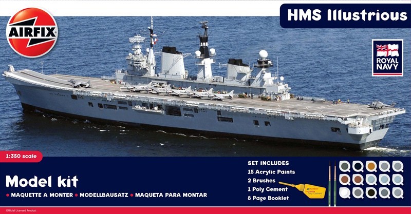 Image 0 of Airfix 1/350 HMS Illustrious British Aircraft Carrier Gift Set w/paint & glue