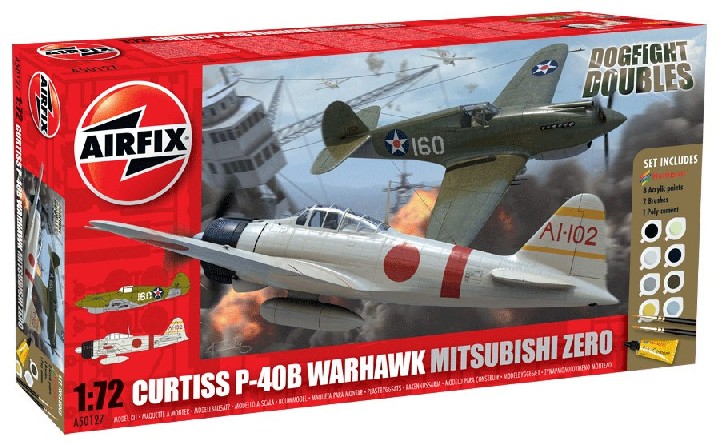 Image 0 of Airfix 1/72 P40B Warhawk & Mitsubishi Zero Dogfight Doubles Gift Set w/paint & g