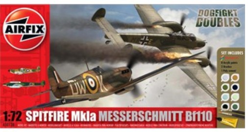 Image 0 of Airfix 1/72 Spitfire Mk Ia & Messerschmitt Bf110 Dogfight Doubles Gift Set w/pai