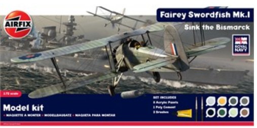 Image 0 of Airfix 1/72 Fairey Swordfish Mk I Biplane Fighter Gift Set w/paint & glue