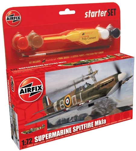 Image 0 of Airfix 1/72 Spitfire Mk Ia Fighter Small Starter Set w/paint & glue