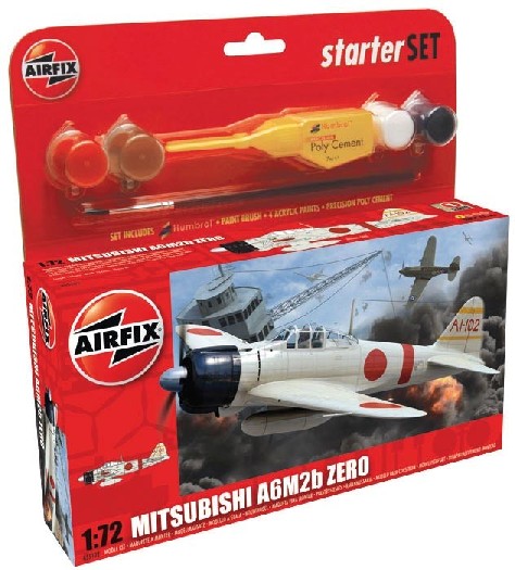 Image 0 of Airfix 1/72 A6M2b Zero Fighter Small Starter Set w/paint & glue