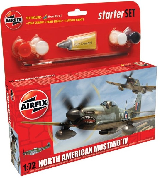 Image 0 of Airfix 1/72 P51D Mustang Fighter Small Starter Set w/paint & glue