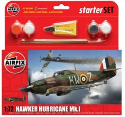 Image 0 of Airfix 1/72 Hawker Hurricane Mk I Fighter Small Starter Set w/paint & glue