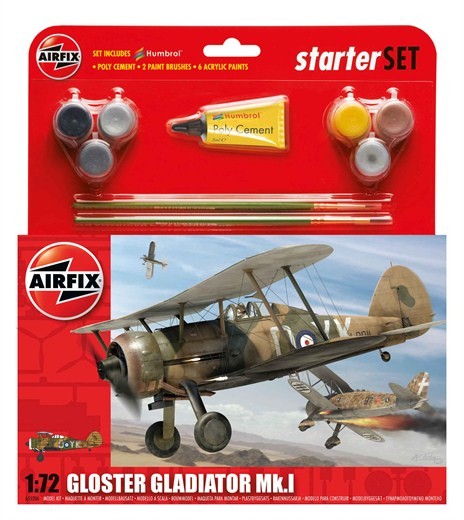 Image 0 of Airfix 1/72 Gloster Gladiator Mk I Fighter Medium Starter Set w/paint & glue