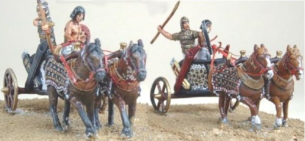 Caesar Miniatures 1/72 Egyptian Chariots (2) w/14 Riders & 4 Horses (D)