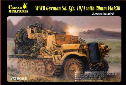 Caesar Miniatures 1/72 WWII German SdKfz 10/4 Halftrack w/20mm Flak 30 Gun & 3 C