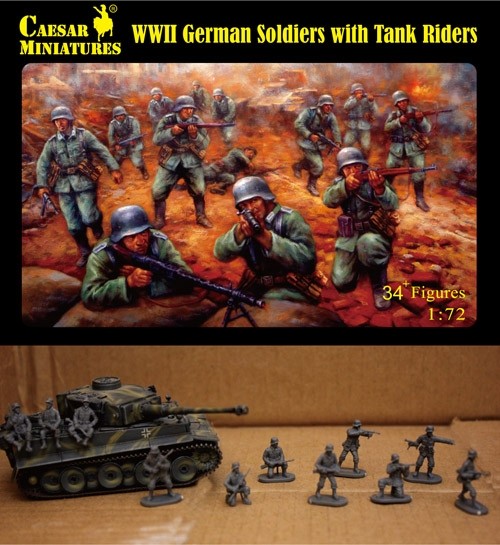 Caesar Miniatures 1/72 WWII German Soldiers w/Tank Riders (34+)