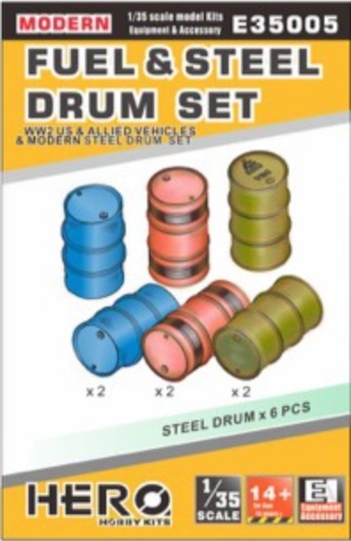 Image 0 of Hero Hobby Kits 1/35 WWII US/Allied & Modern Fuel & Steel Drums (6) 