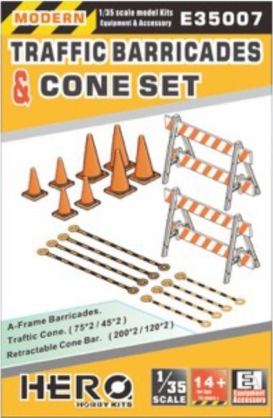 Image 0 of Hero Hobby Kits 1/35 Modern Traffic Barricades (2), Cones (8) & Cone Bars (8) 