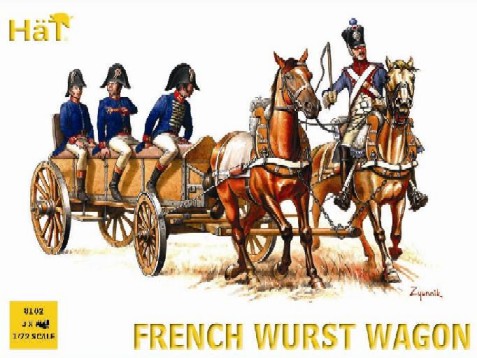 Image 0 of Hat 1/72 Napoleonic French Wurst Horse Drawn Wagon (w/4 Figures) 