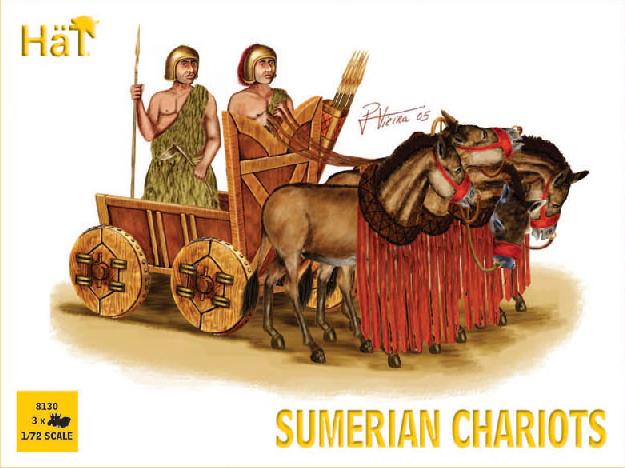 Hat 1/72 Sumerian Chariots (3 w/6 Figs & 12 Horses)