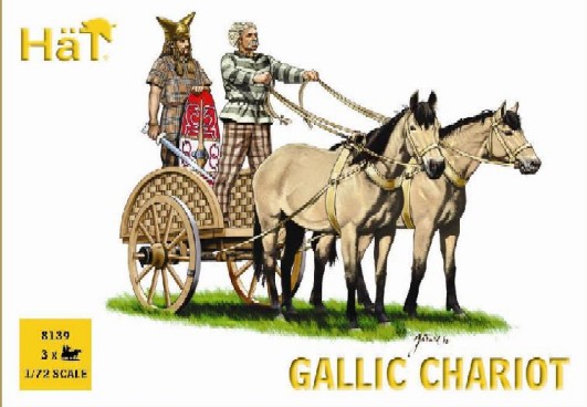 Hat 1/72 Gallic Chariot & Warriors (3 w/9 Figs & 6 Horses)