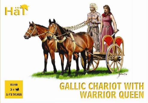 Hat 1/72 Gallic Chariot & Warrior Queen (3 w/9 Figs & 6 Horses)