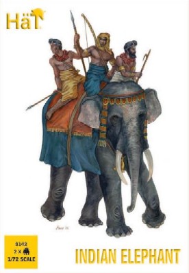 Hat 1/72 Indian Elephant (2 w/3 Figs)