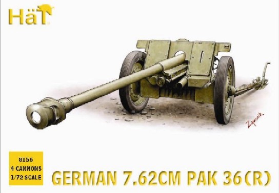 Hat 1/72 German 7.62cm PaK 36(R) Gun (4) (Re-Issue)