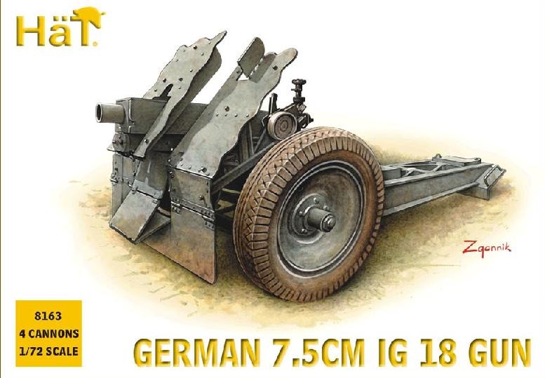 Hat 1/72 German 7.5cm IG18 Gun (4) (Re-Issue)