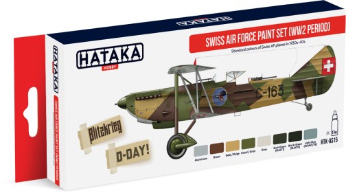 Hataka Hobby WWII Swiss Air Force 1930s-1940s Paint Set (8 Colors) 17ml Bottles