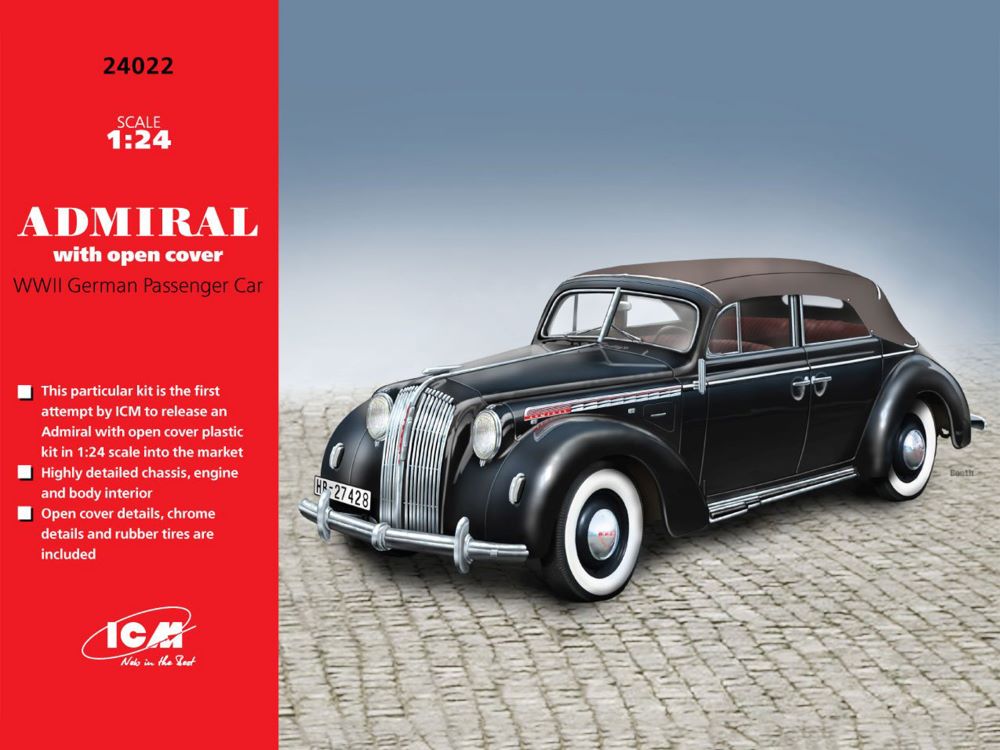 Image 0 of ICM Models 1/24 WWII Admiral Convertible German Passenger Car w/Cover