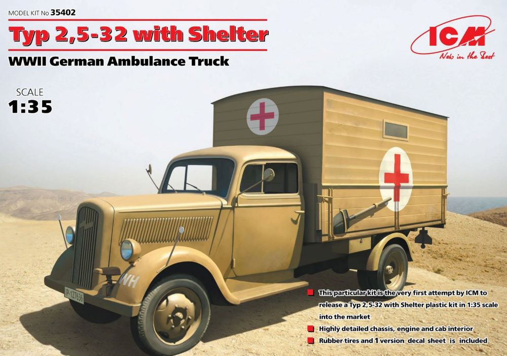 ICM Models 1/35 WWII Type 2,5-32 German Ambulance Truck w/Shelter