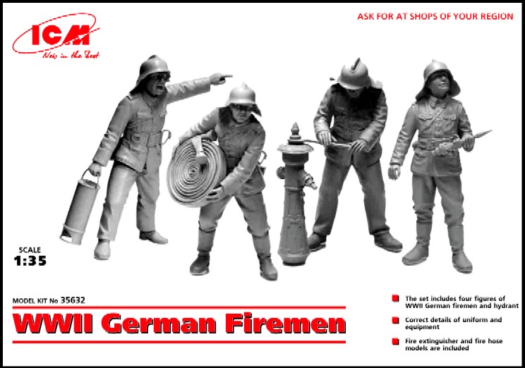 Image 0 of ICM Models 1/35 WWII German Firemen (4) w/Hydrant)