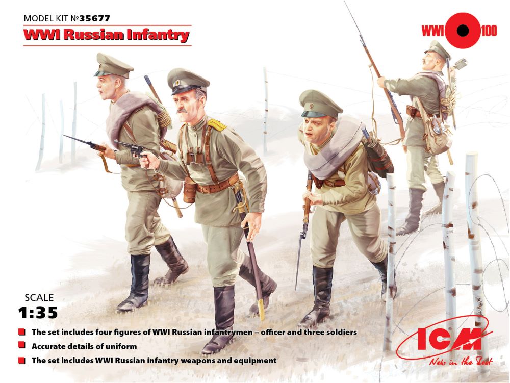 Image 0 of ICM Models 1/35 WWI Russian Infantry (4) w/Weapons & Equipment