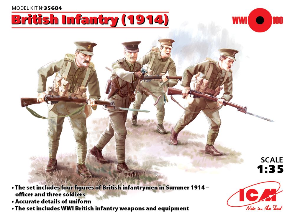 ICM Models 1/35 WWI British Infantry w/Weapons 1914 (4)