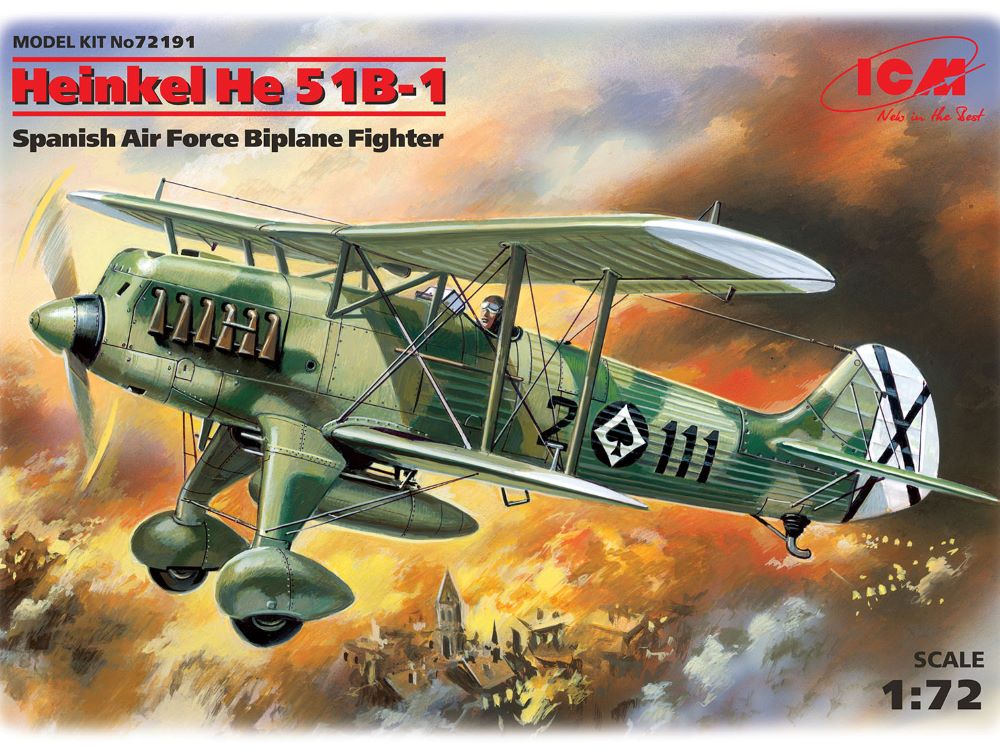 ICM Models 1/72 Heinkel He51B1 Spanish Air Force BiPlane Fighter