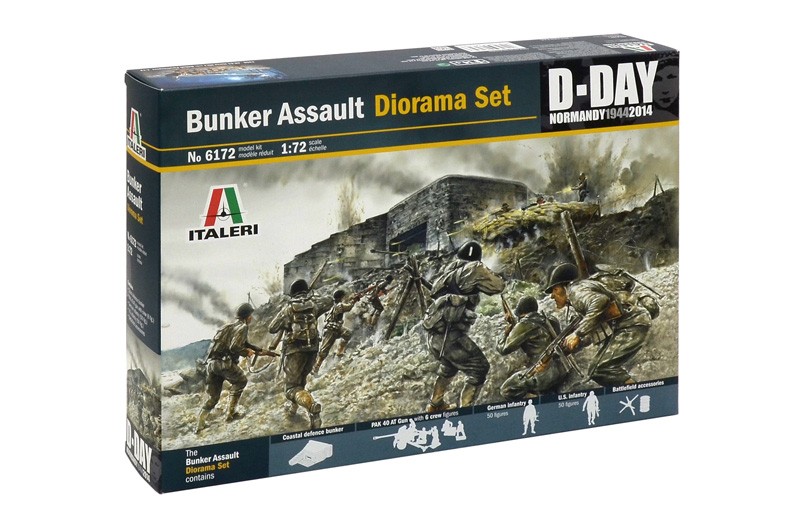 Italeri 1/72 Bunker Assault Diorama Set D-Day (Bunker, Pak 40 AT Gun w/6  Crew, 5