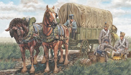 Italeri 1/32 Napolenic War: French Supply Wagon (Wagon w/2 Horses & 4 Figs)